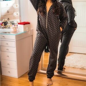 Savage x Fenty Monogram one piece Zip-Front Jumpsuit Black New